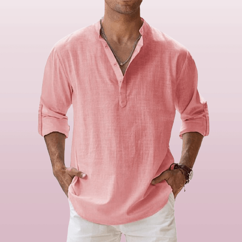 Men's Henley Shirt Linen Blend