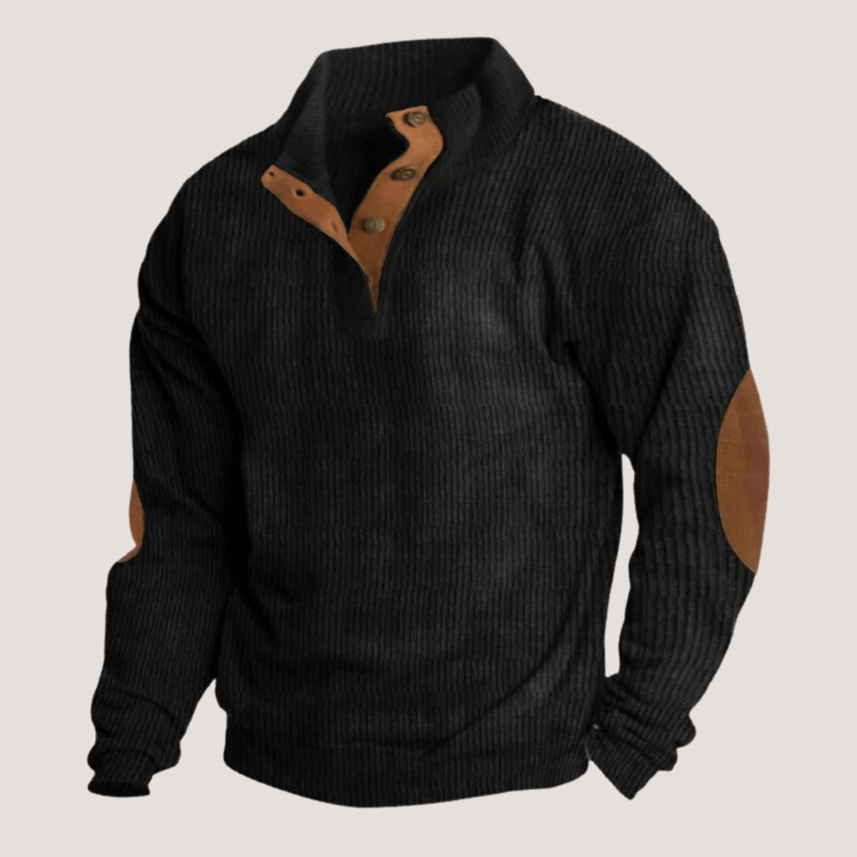 Men's Ribbed Knit Sweater with Suede Details