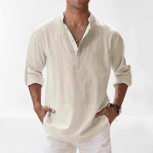 Men's Henley Shirt Linen Blend