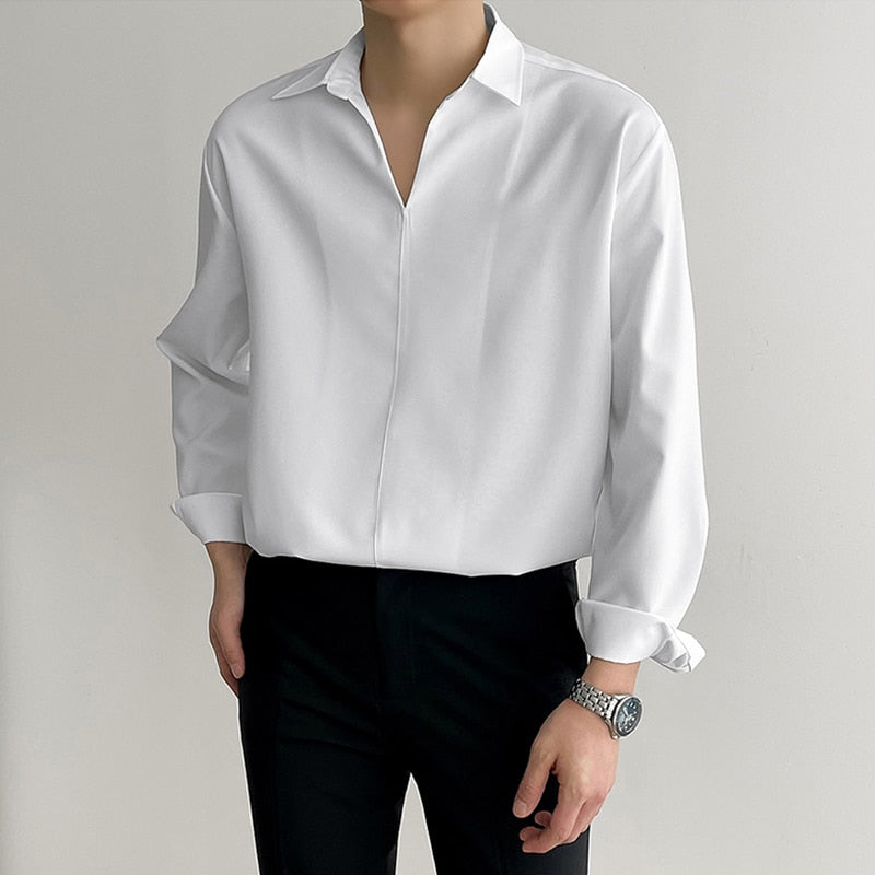 Men's Korean Loose Fit Shirt with Long Sleeves