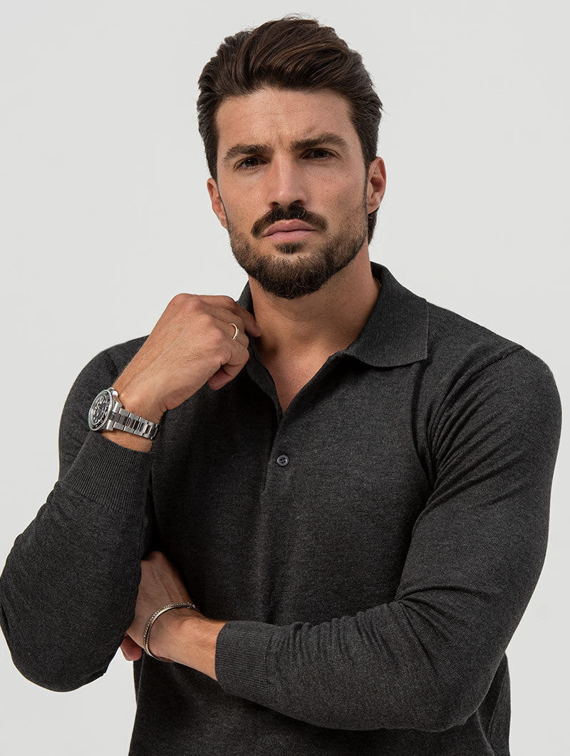 Men's Polo Sweater with Ribbed Finish