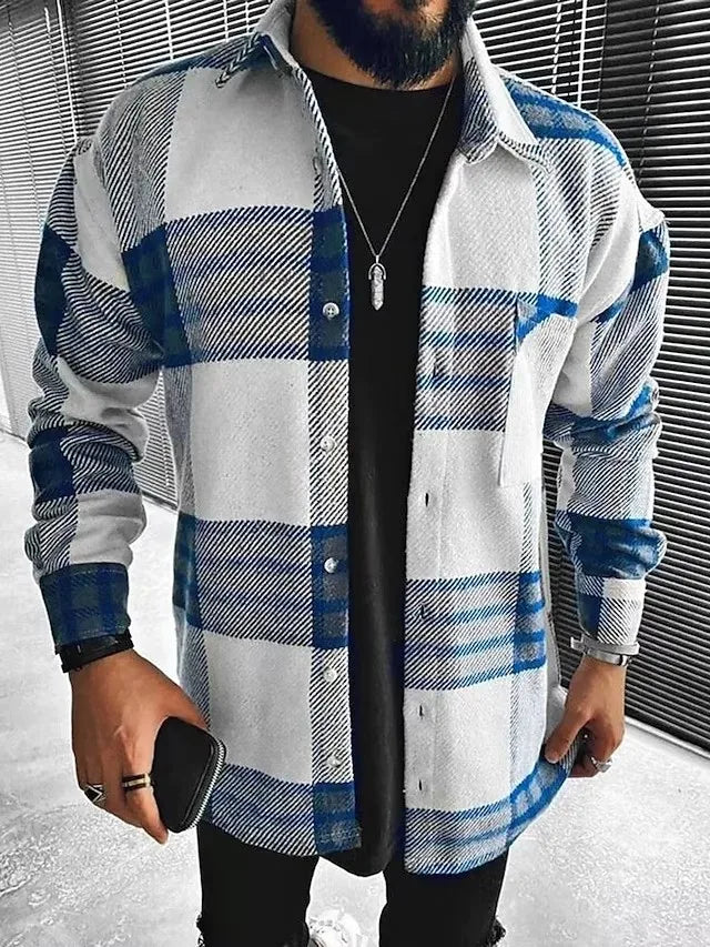 Men's Flannel Shirt with Stand-Up Collar
