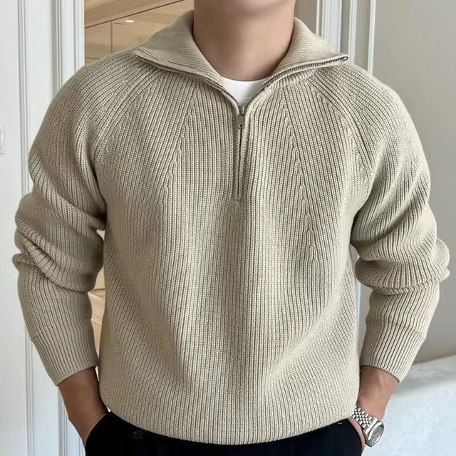 Men's quarter-zip sweater with stripes