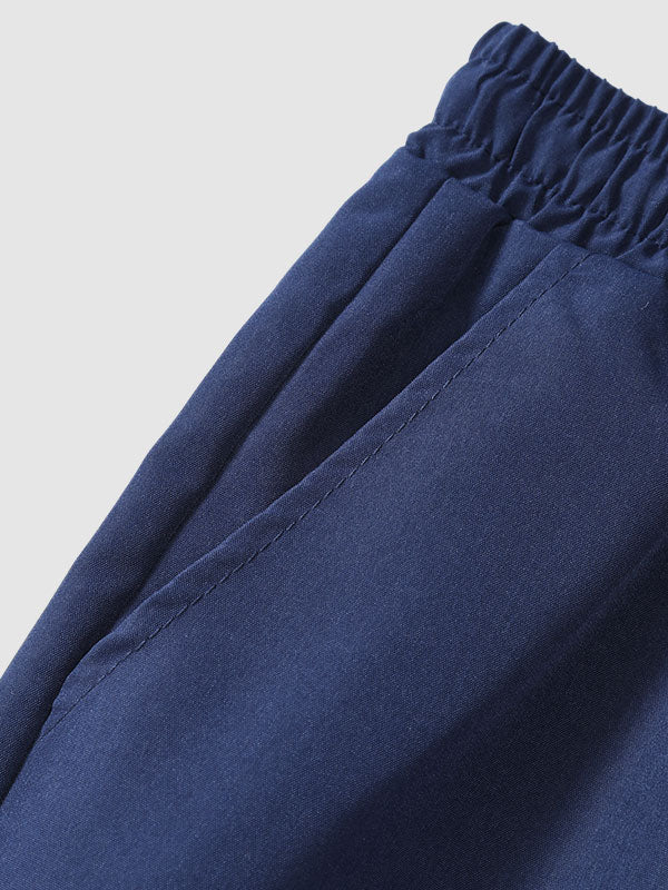 Men's Cotton Linen Striped Mandarin Collar Half Button Shirt Casual Shorts Set