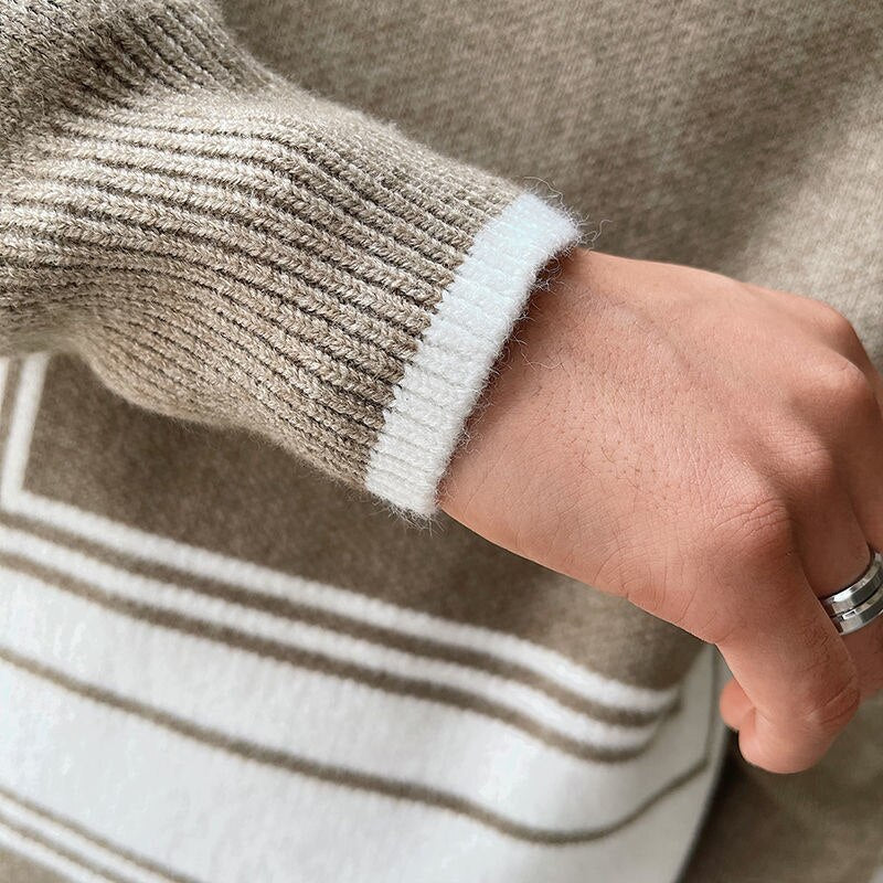 Men's Striped Sweater with Round Neck