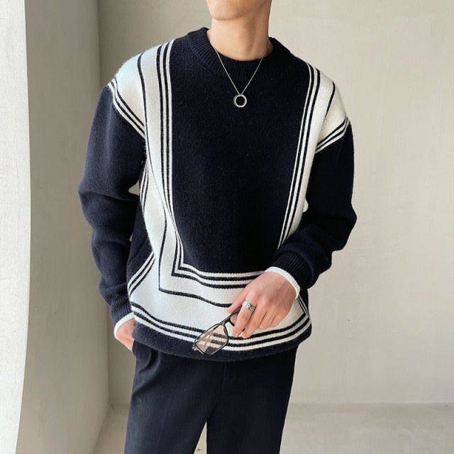 Men's Striped Sweater with Round Neck