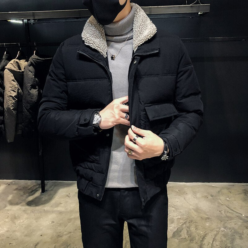 Men's Wool Coat with Faux Fur