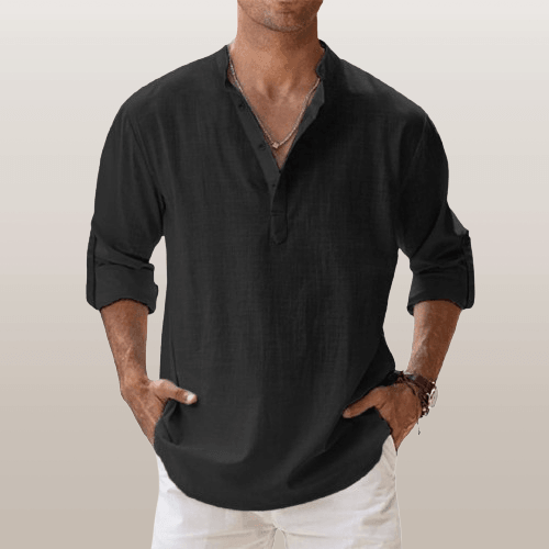 Men's Henley Shirt Linen Blend