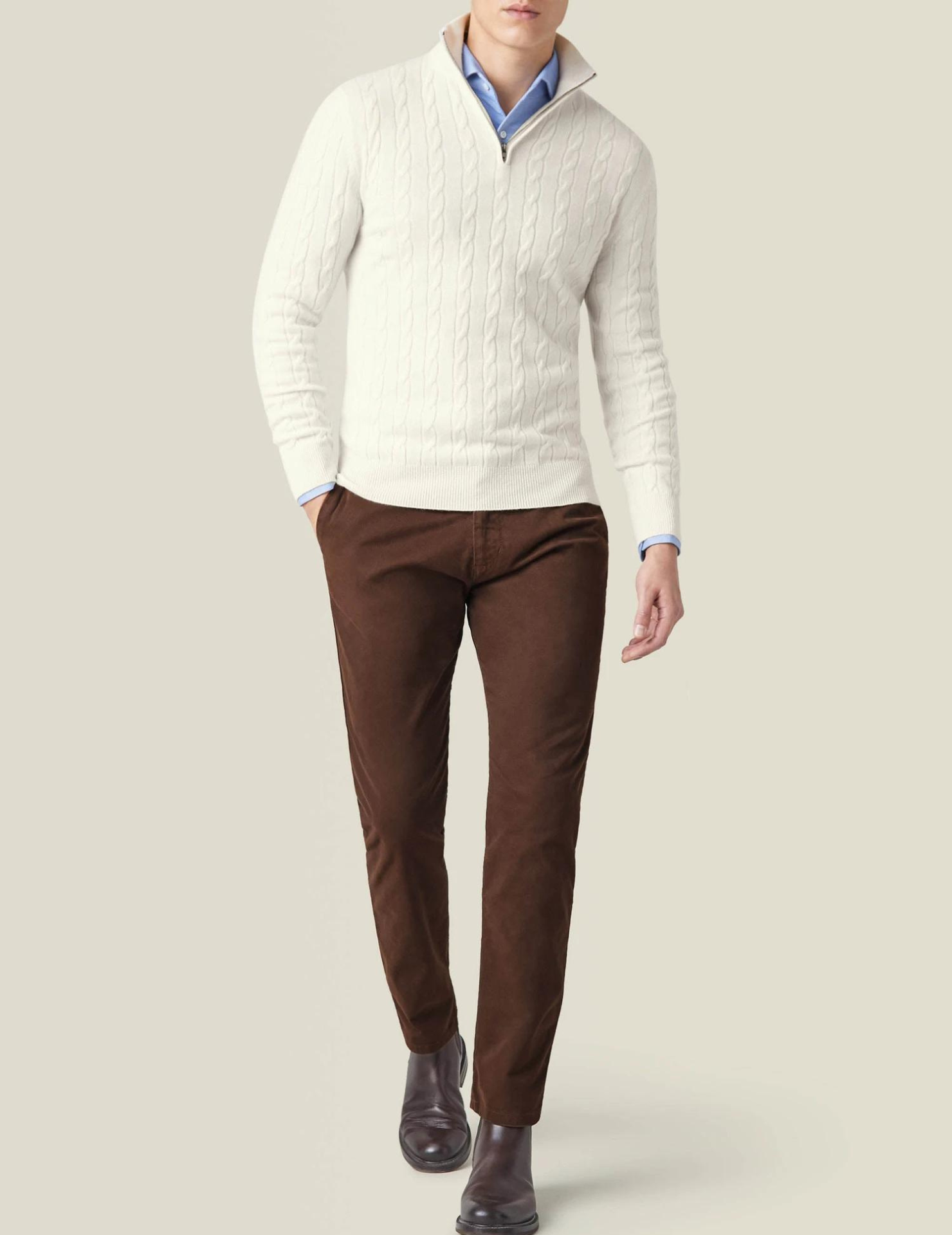 Men's Cable Knit Zip Jumper