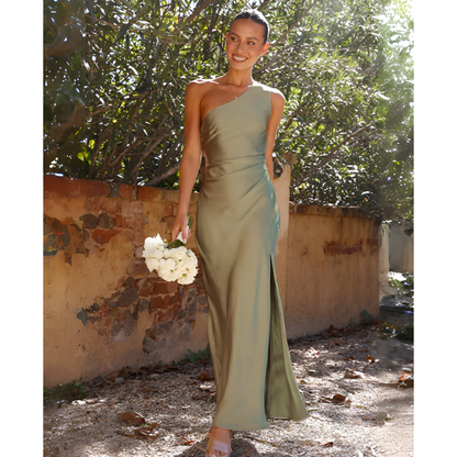 Seraphina | One Shoulder Satin Side Slit Maxi Dress