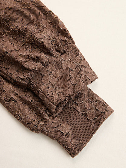 Savina | Western Lace V Neck Long Sleeve Side Slit Maxi Dress
