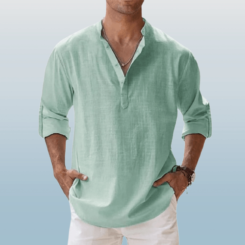 Men's Henley Shirt Linen Blend