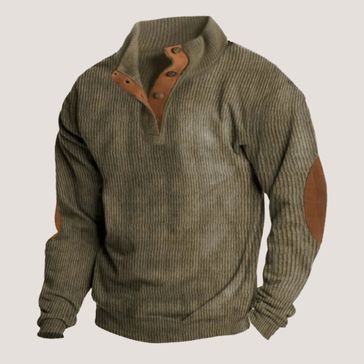 Men's Ribbed Knit Sweater with Suede Details