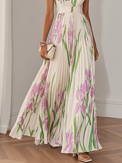 Seraphina | Floral Print Square Neck Pleated Maxi Dress