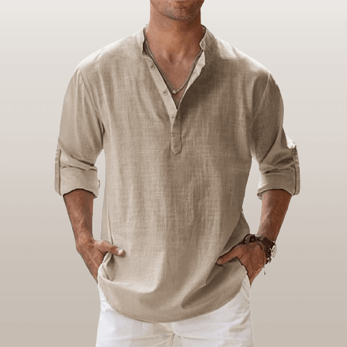 Men's Henley Shirt Linen Blend