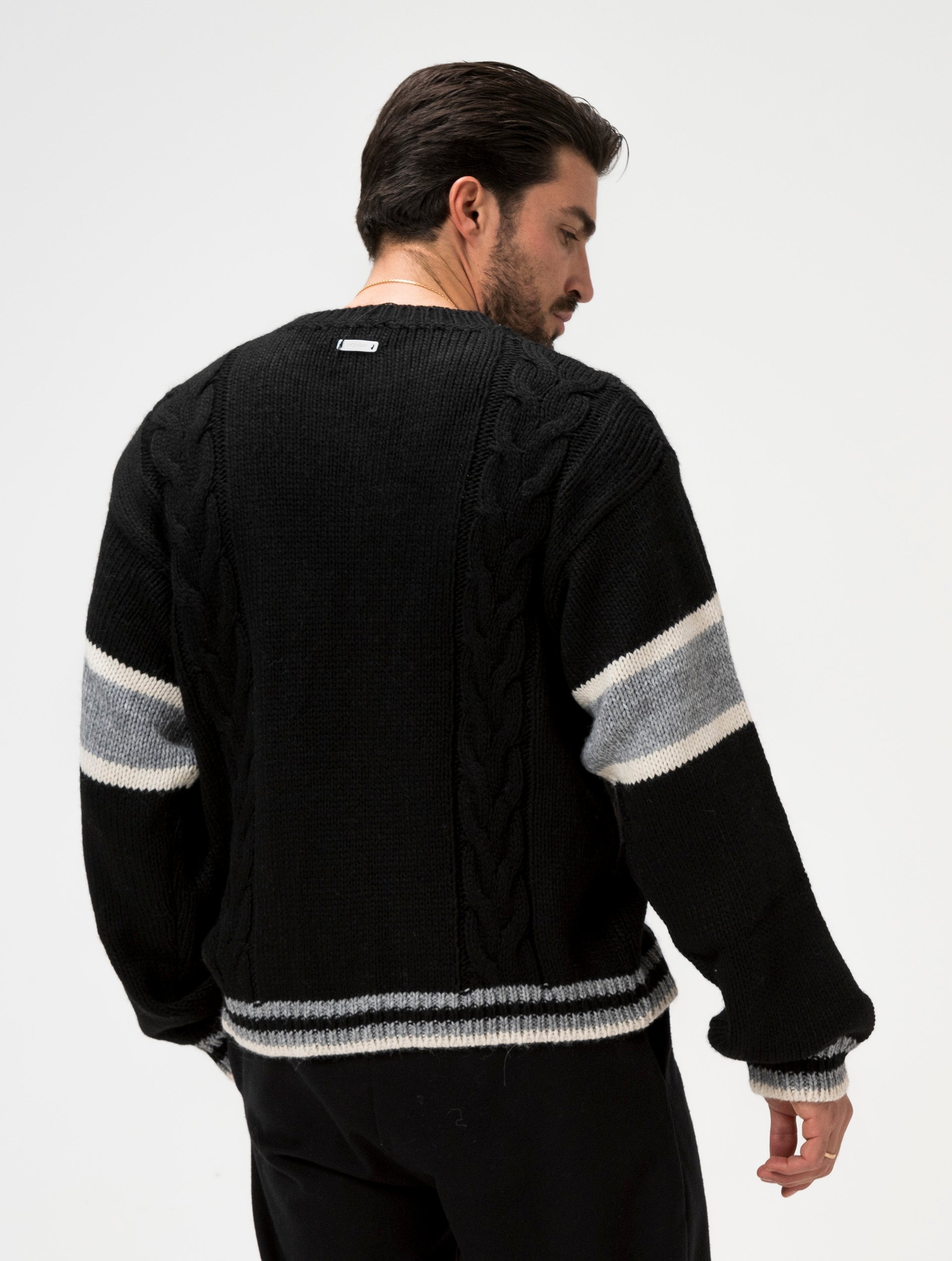 Men's Cable Knit Jumper with Stripes