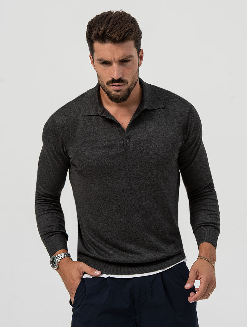 Men's Polo Sweater with Ribbed Finish