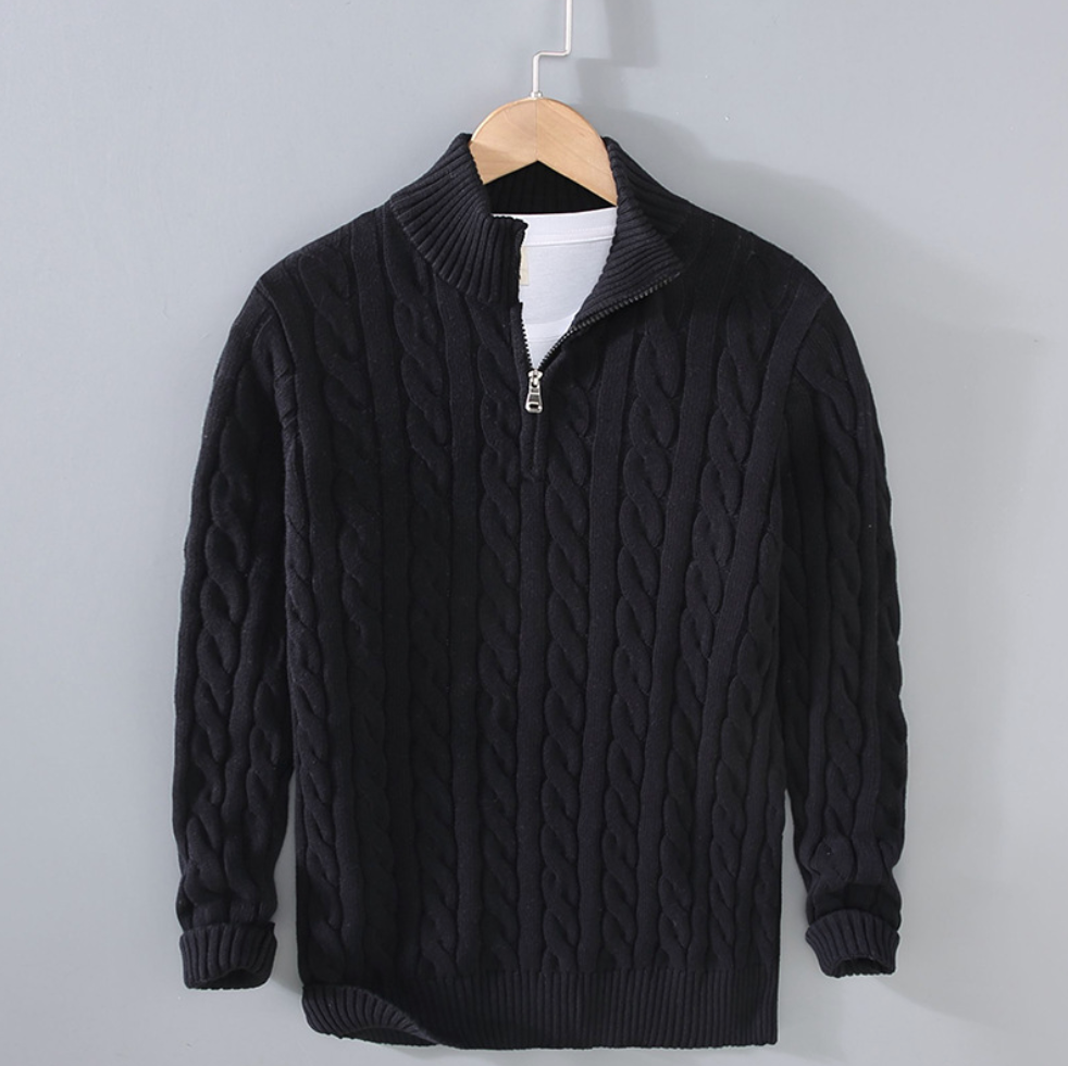 Men's Cable Knit Jumper with Quarter Zip