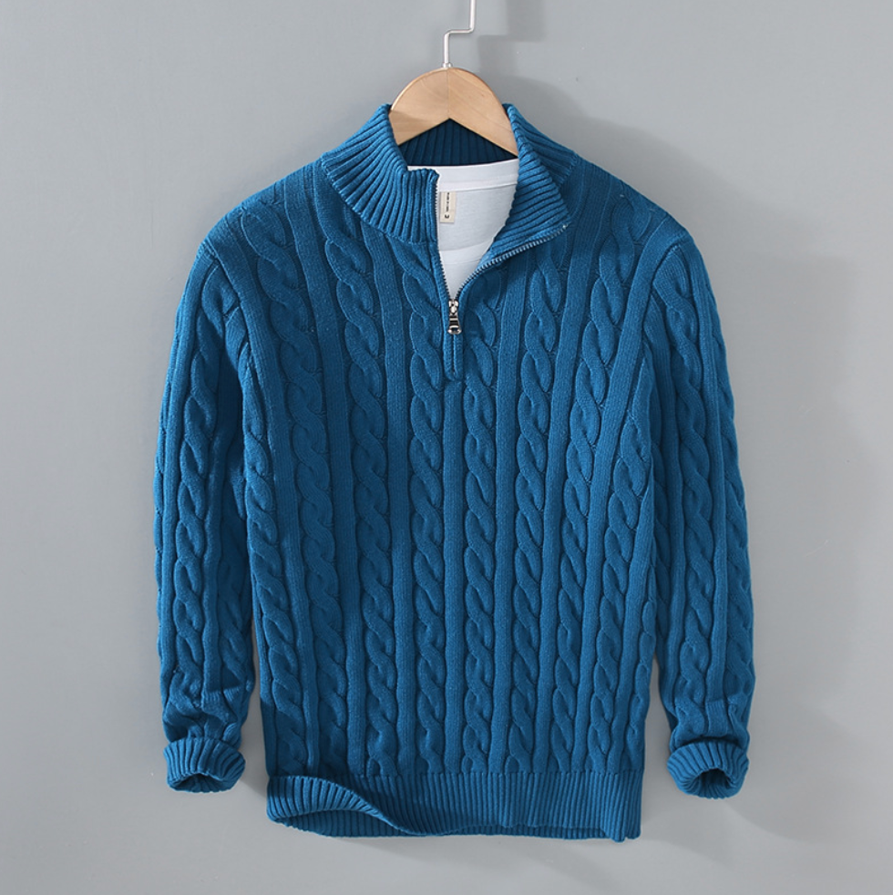 Men's Cable Knit Jumper with Quarter Zip