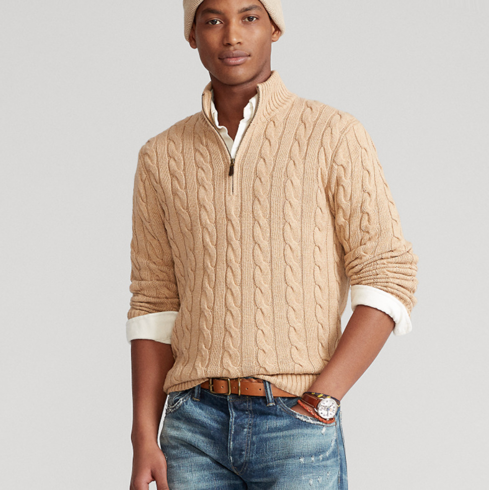 Men's Cable Knit Jumper with Quarter Zip