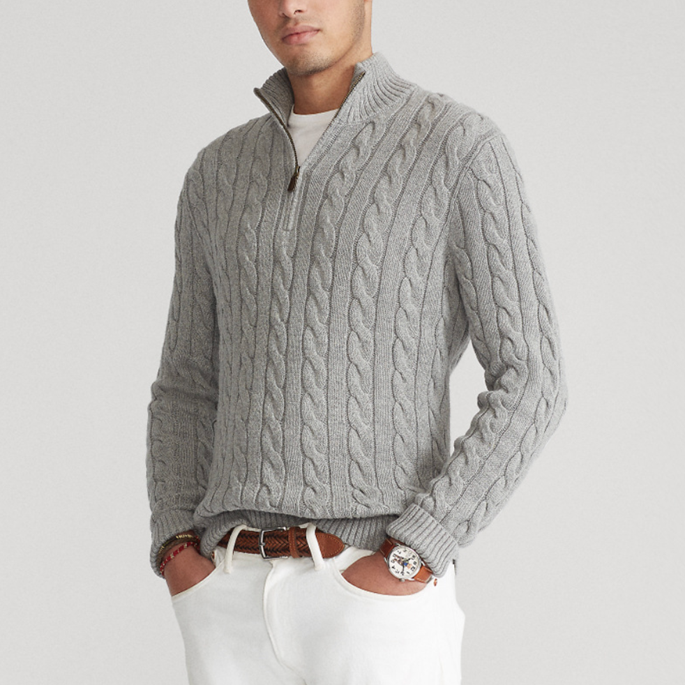 Men's Cable Knit Jumper with Quarter Zip
