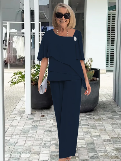 Celeste | Chiffon Tiered Top Wide Leg Pants Two Piece Set