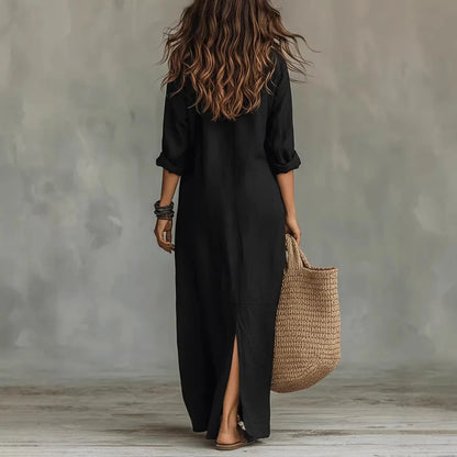 Agnes | Linen Shirt Dress Long Sleeve Front Split