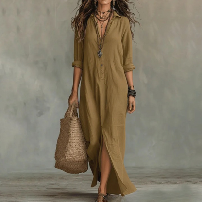 Agnes | Linen Shirt Dress Long Sleeve Front Split