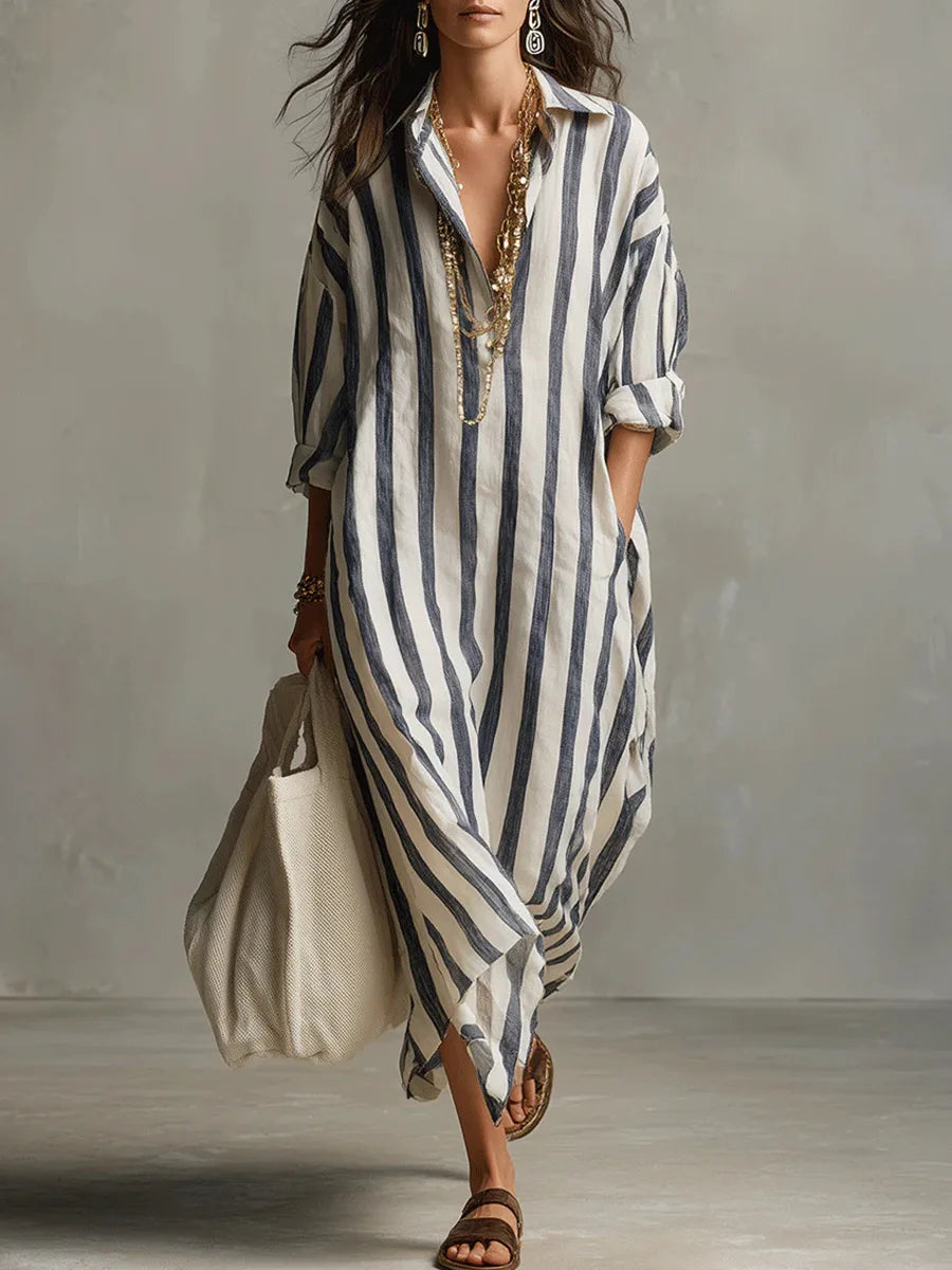 Amaris | Linen Shirt Dress Striped Long Sleeve Oversized