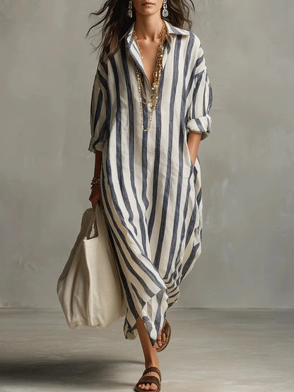Amaris | Linen Shirt Dress Striped Long Sleeve Oversized