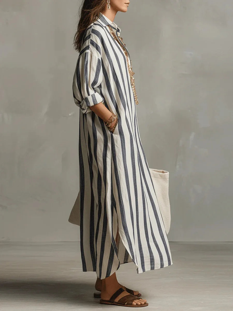Amaris | Linen Shirt Dress Striped Long Sleeve Oversized