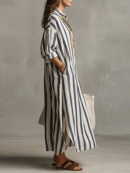 Amaris | Linen Shirt Dress Striped Long Sleeve Oversized