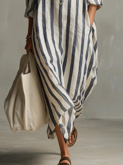 Amaris | Linen Shirt Dress Striped Long Sleeve Oversized