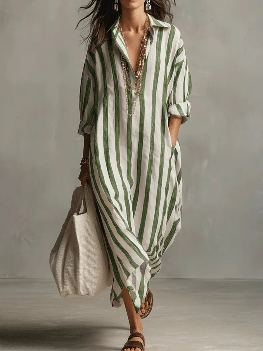 Amaris | Linen Shirt Dress Striped Long Sleeve Oversized