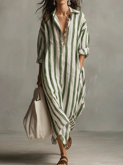 Amaris | Linen Shirt Dress Striped Long Sleeve Oversized