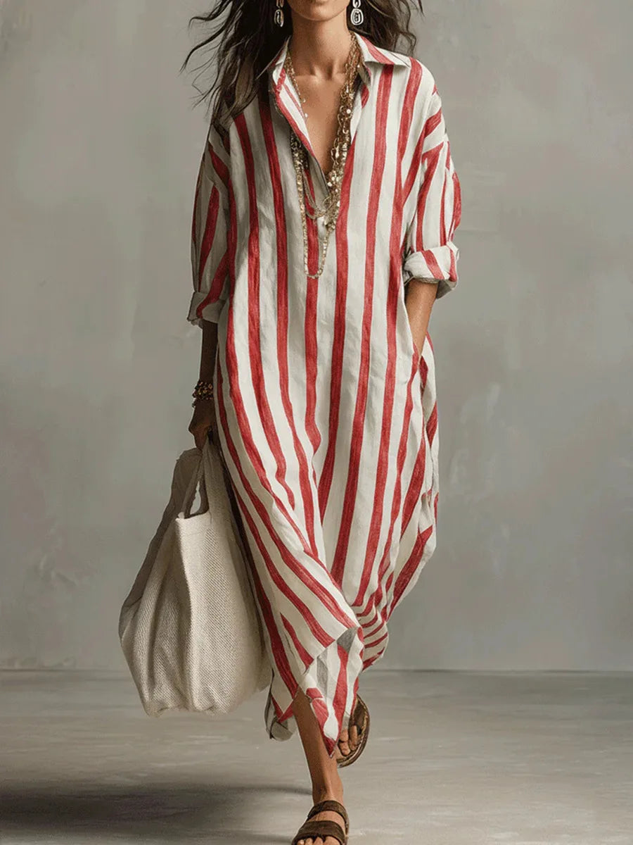 Amaris | Linen Shirt Dress Striped Long Sleeve Oversized