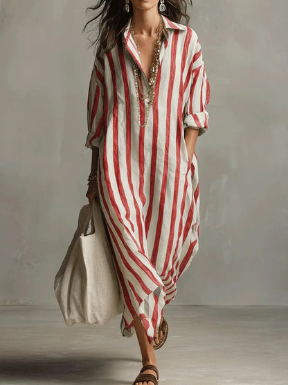 Amaris | Linen Shirt Dress Striped Long Sleeve Oversized