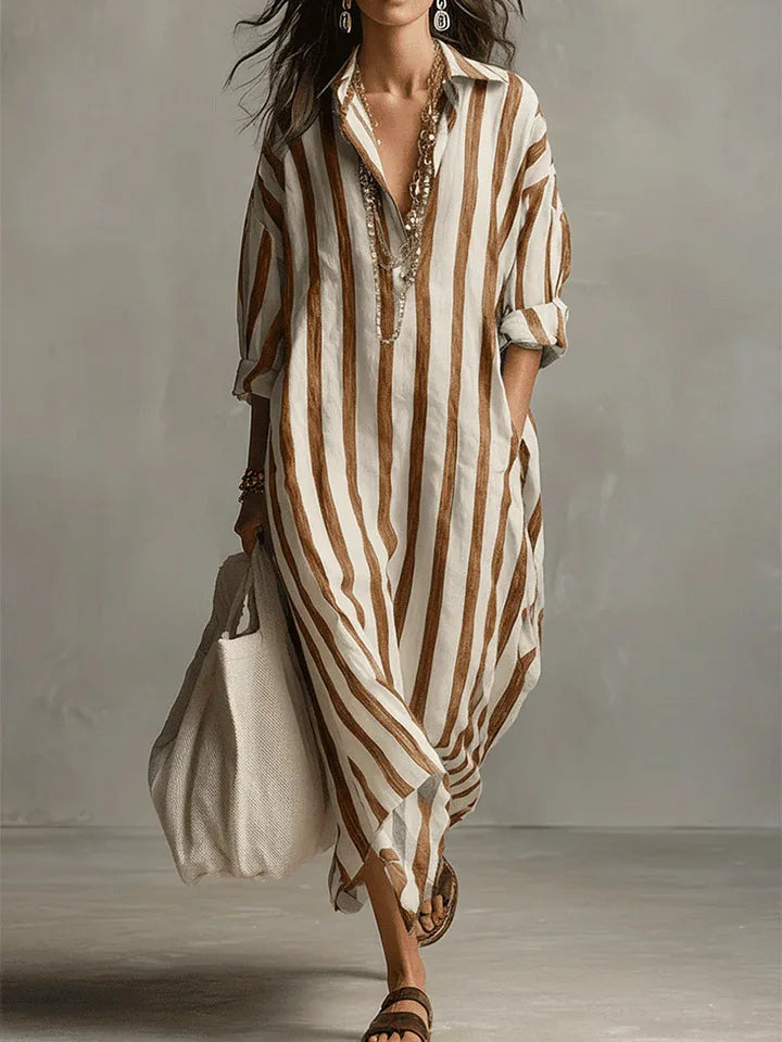 Amaris | Linen Shirt Dress Striped Long Sleeve Oversized