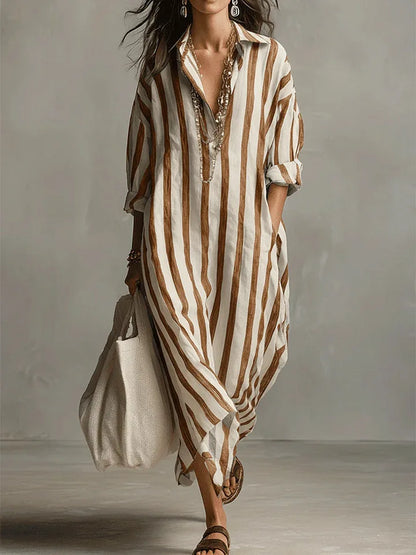 Amaris | Linen Shirt Dress Striped Long Sleeve Oversized
