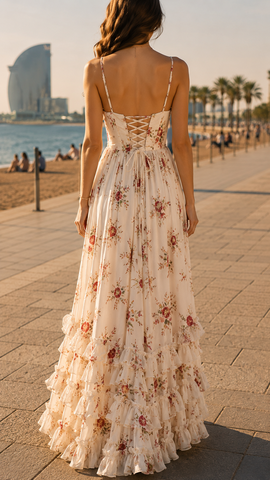 Aurelia | Floral Corset Maxi Dress Ruffle Hem Side Split