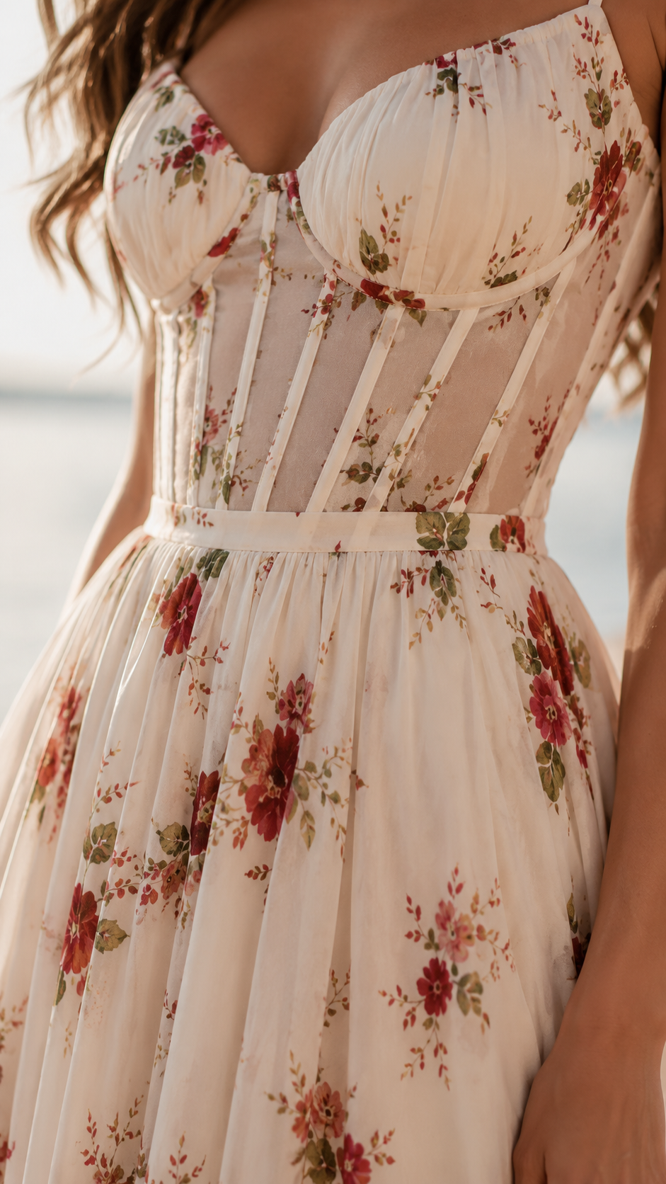 Aurelia | Floral Corset Maxi Dress Ruffle Hem Side Split