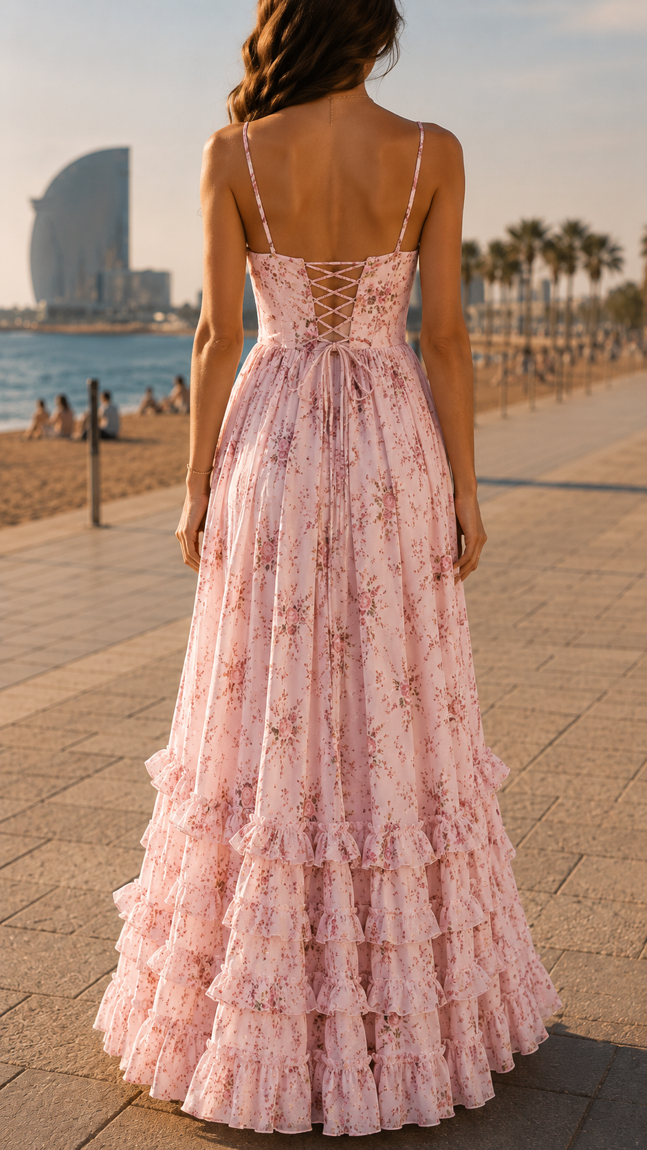 Aurelia | Floral Corset Maxi Dress Ruffle Hem Side Split