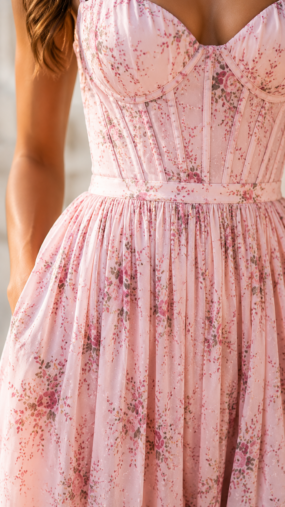 Aurelia | Floral Corset Maxi Dress Ruffle Hem Side Split