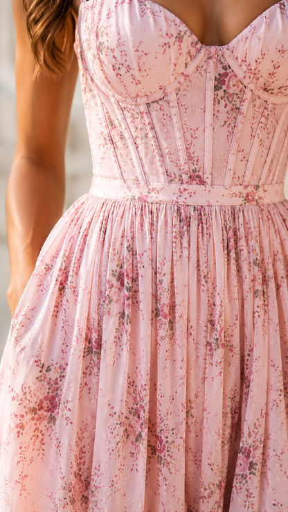Aurelia | Floral Corset Maxi Dress Ruffle Hem Side Split