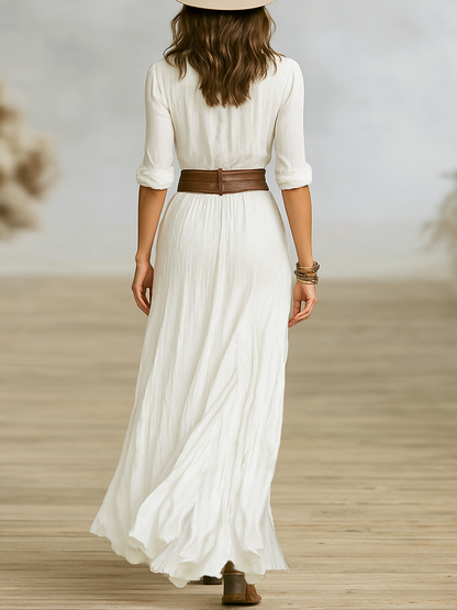 Daisy | Western Shirt Maxi Dress Belted Front Split
