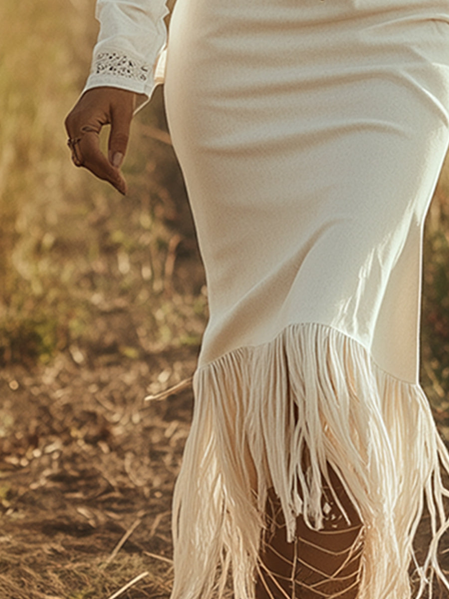 Dakota | Western Midi Dress Fringe Hem Zip Front Bodycon