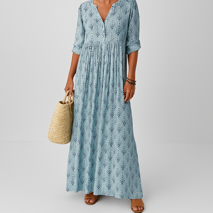 Grace | Printed Maxi Dress V-Neck Long Sleeve Boho