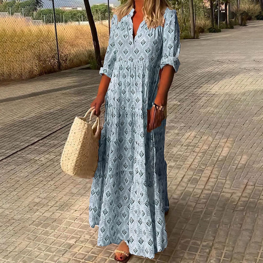 Grace | Printed Maxi Dress V-Neck Long Sleeve Boho