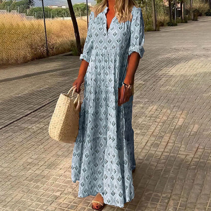 Grace | Printed Maxi Dress V-Neck Long Sleeve Boho