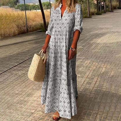 Grace | Printed Maxi Dress V-Neck Long Sleeve Boho